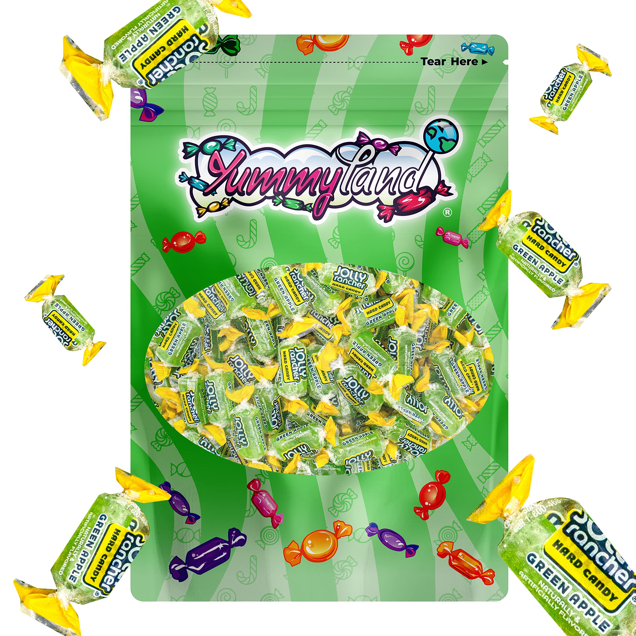 YUMMYLAND Jolly Racher Green Apple Hard Candy – 1 lb Bulk, Individually Wrapped