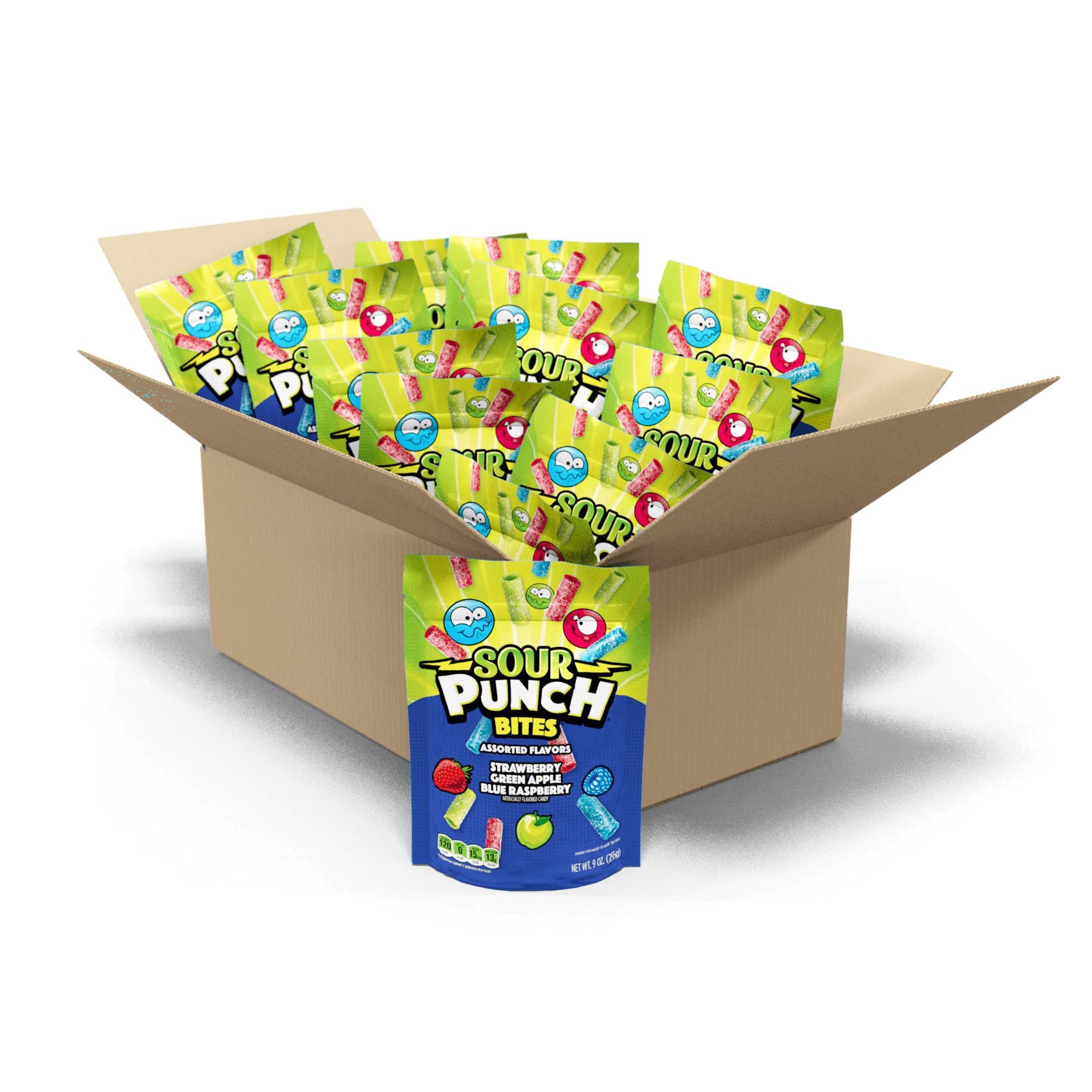 Sour Punch Bites – Blue Raspberry, Apple & Strawberry Flavors (9oz Bag, 12 Pack)