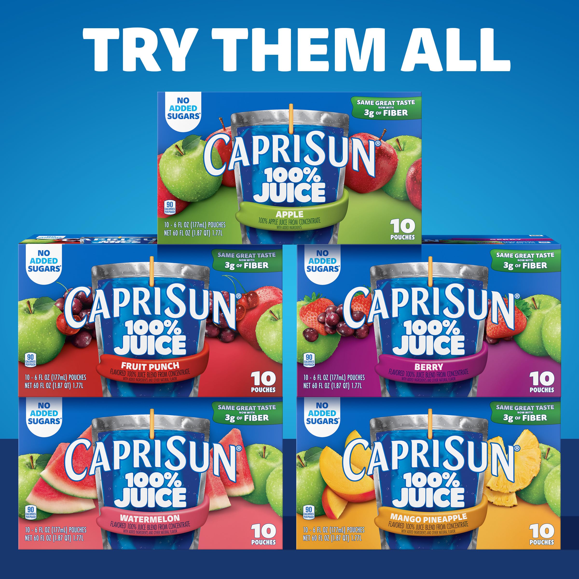 Capri Sun 100% Apple Juice – All-Natural 6 fl oz Pouches, 10-Count Box