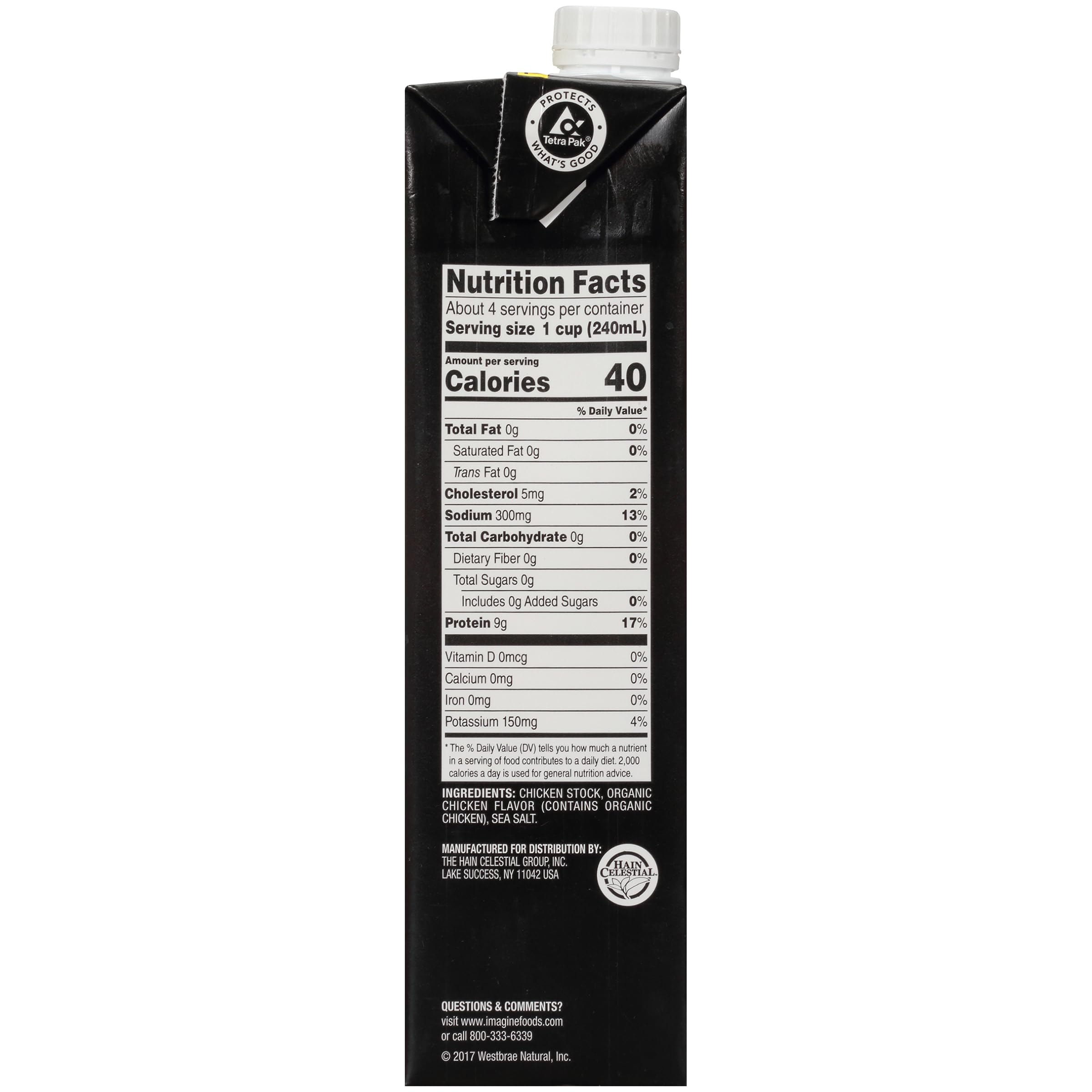 Imagine Chicken Bone Broth 32 oz carton sideview for pantry use