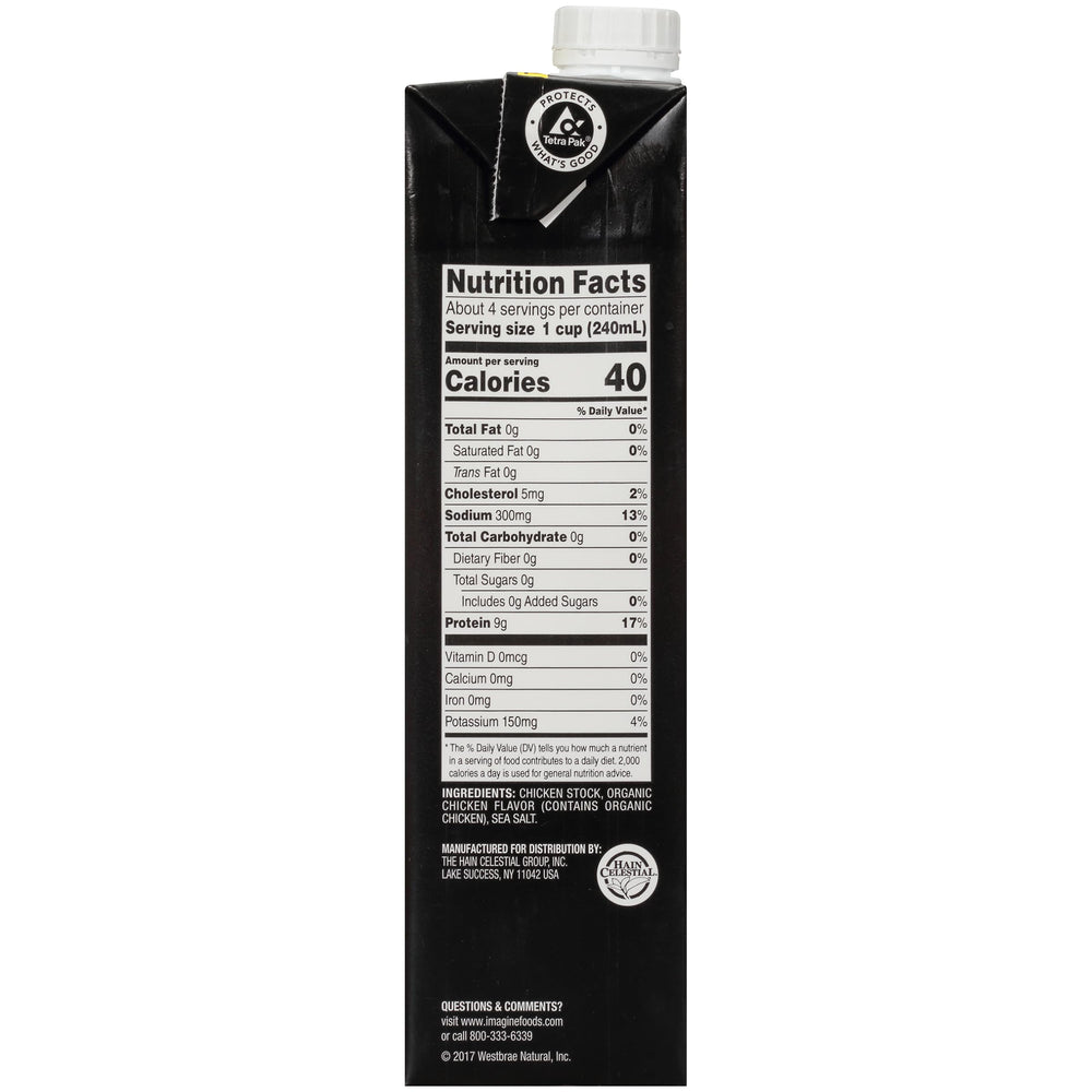 Imagine Chicken Bone Broth 32 oz carton sideview for pantry use