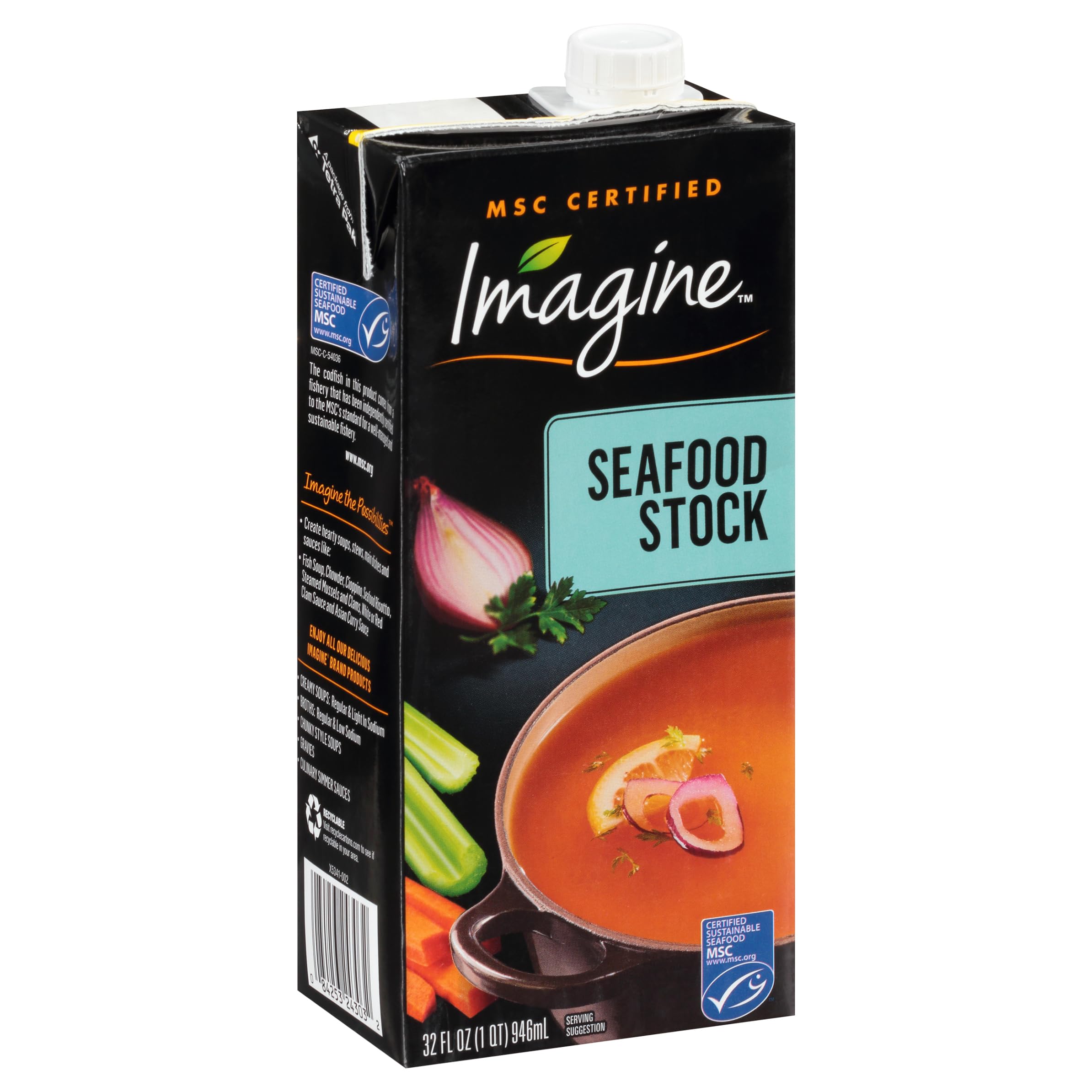 Imagine Foods seafood stock steaming mussels in a savory, aromatic broth.