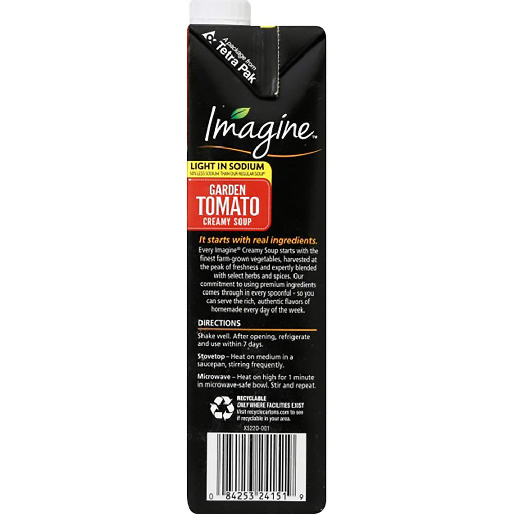 Imagine Organic Creamy Garden Tomato Soup highlights organic tomatoes and herbs