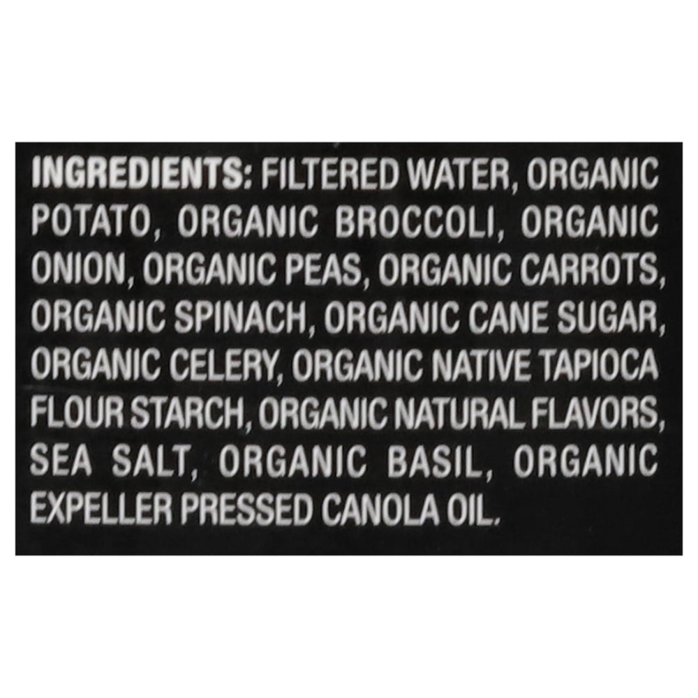 Imagine Organic Creamy Super Greens Soup ingredients featuring fiber-rich broccoli, spinach, peas.