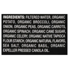 Imagine Organic Creamy Super Greens Soup ingredients featuring fiber-rich broccoli, spinach, peas.