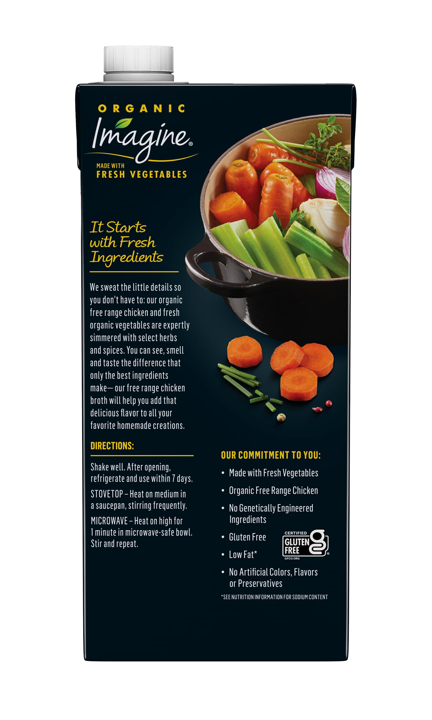 Imagine Organic Free Range Chicken Broth being poured into a pot for cooking.