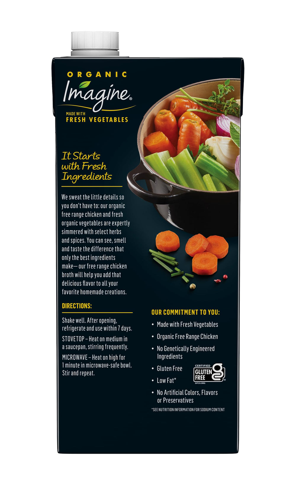 Imagine Organic Free Range Chicken Broth being poured into a pot for cooking.