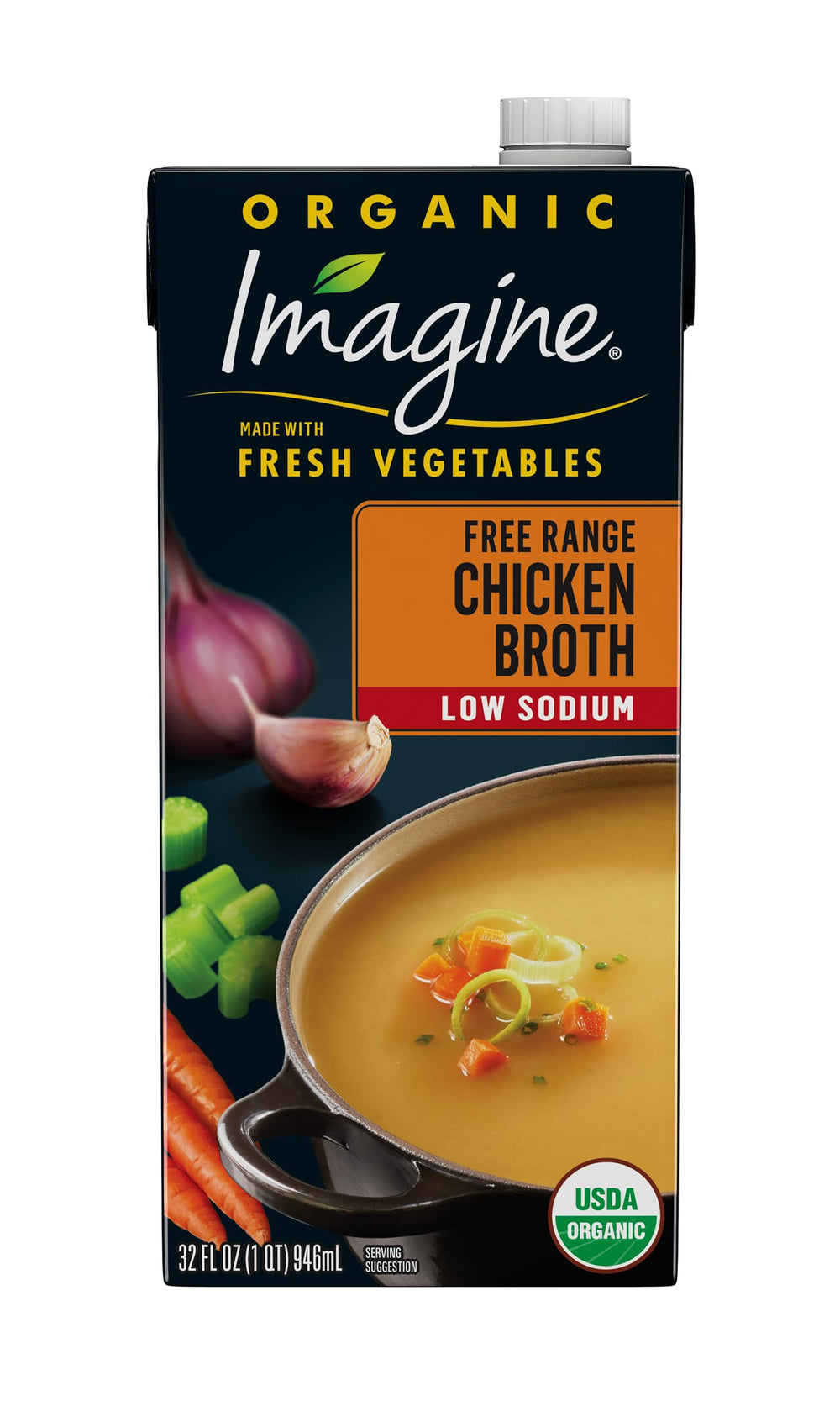 Imagine Organic Low Sodium Chicken Broth carton for quick soups and sauces.
