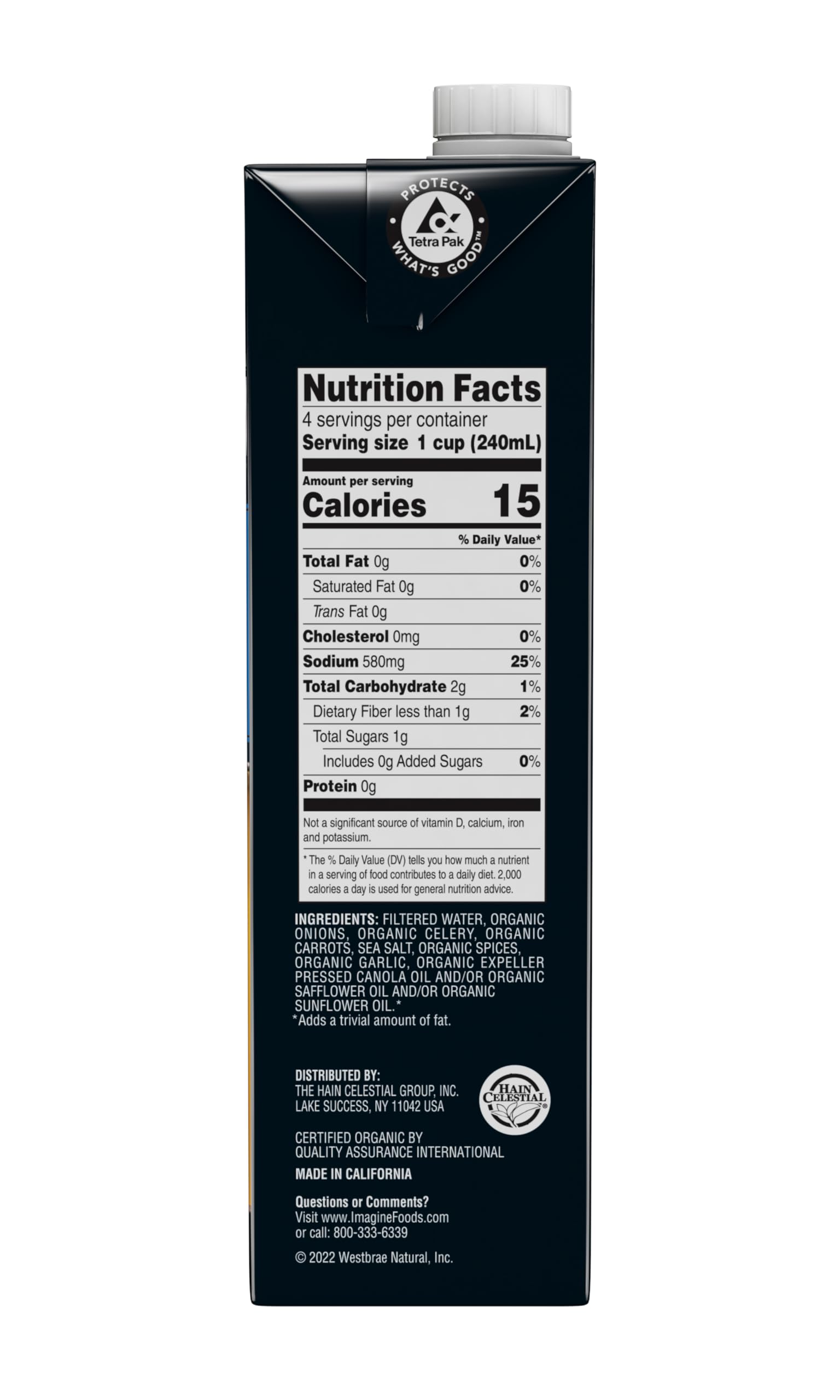 Imagine Organic No-Chicken Broth ingredients featuring sautéed vegetables and herbs for depth