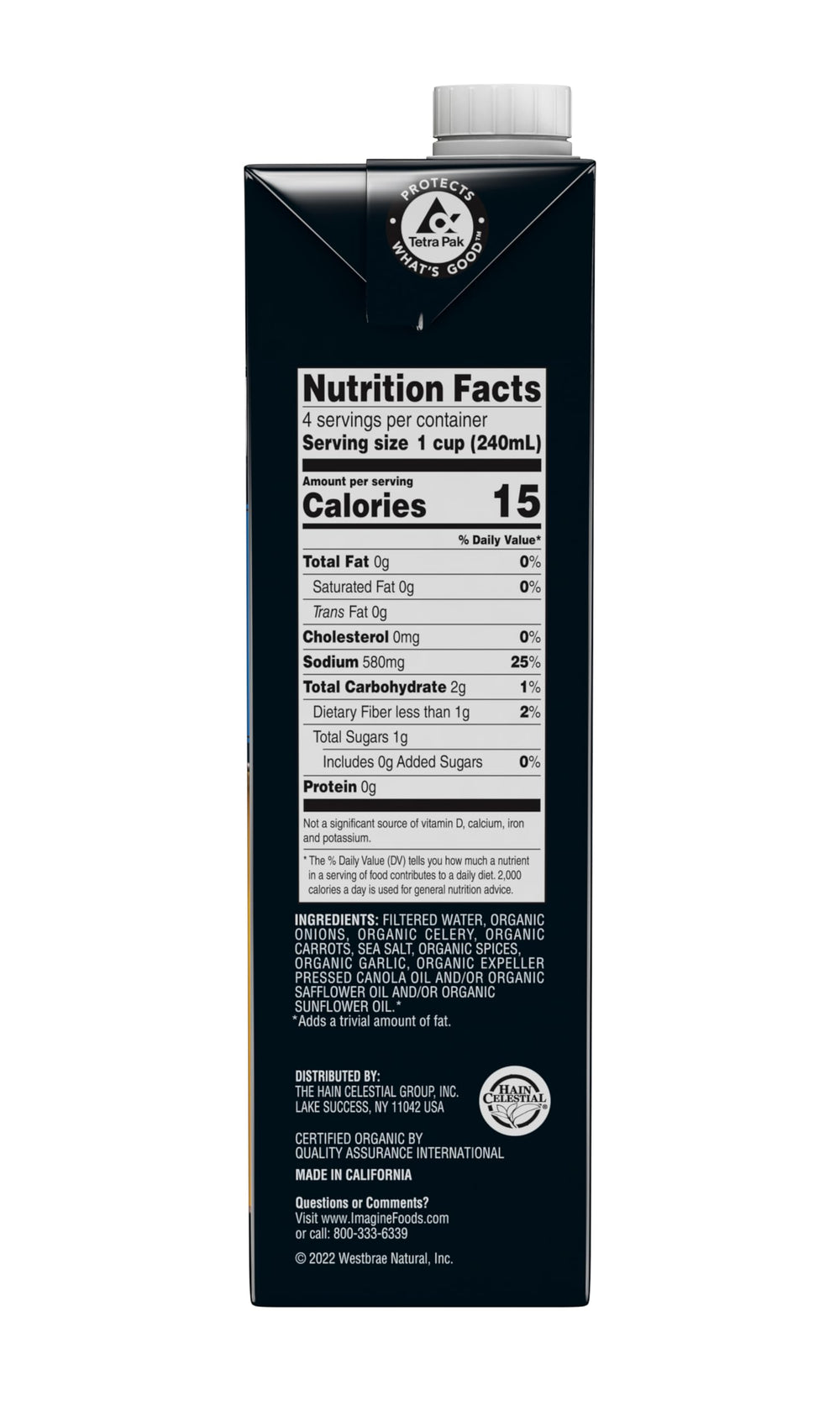Imagine Organic No-Chicken Broth ingredients featuring sautéed vegetables and herbs for depth