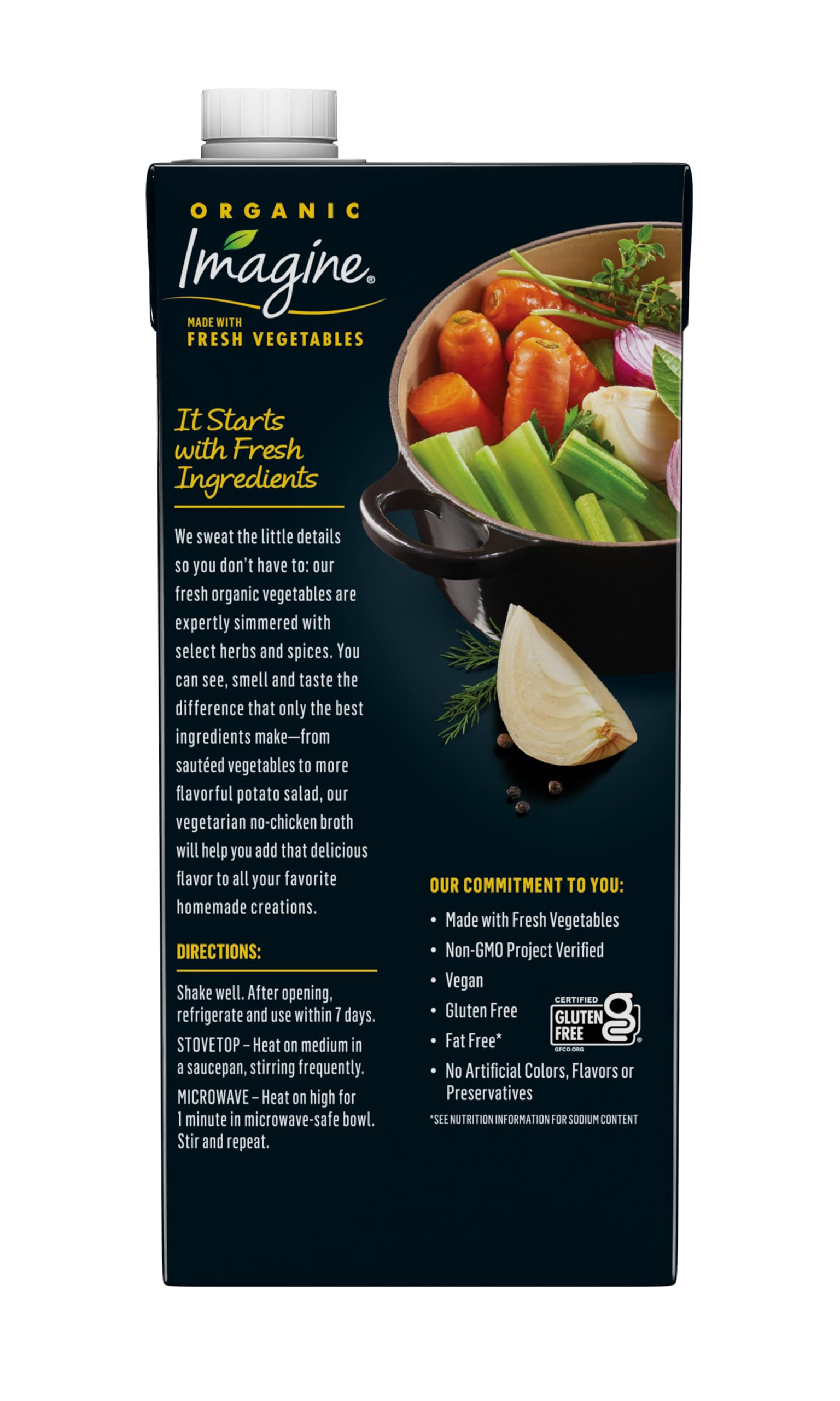 Imagine Organic No-Chicken Broth label highlighting USDA Organic certification