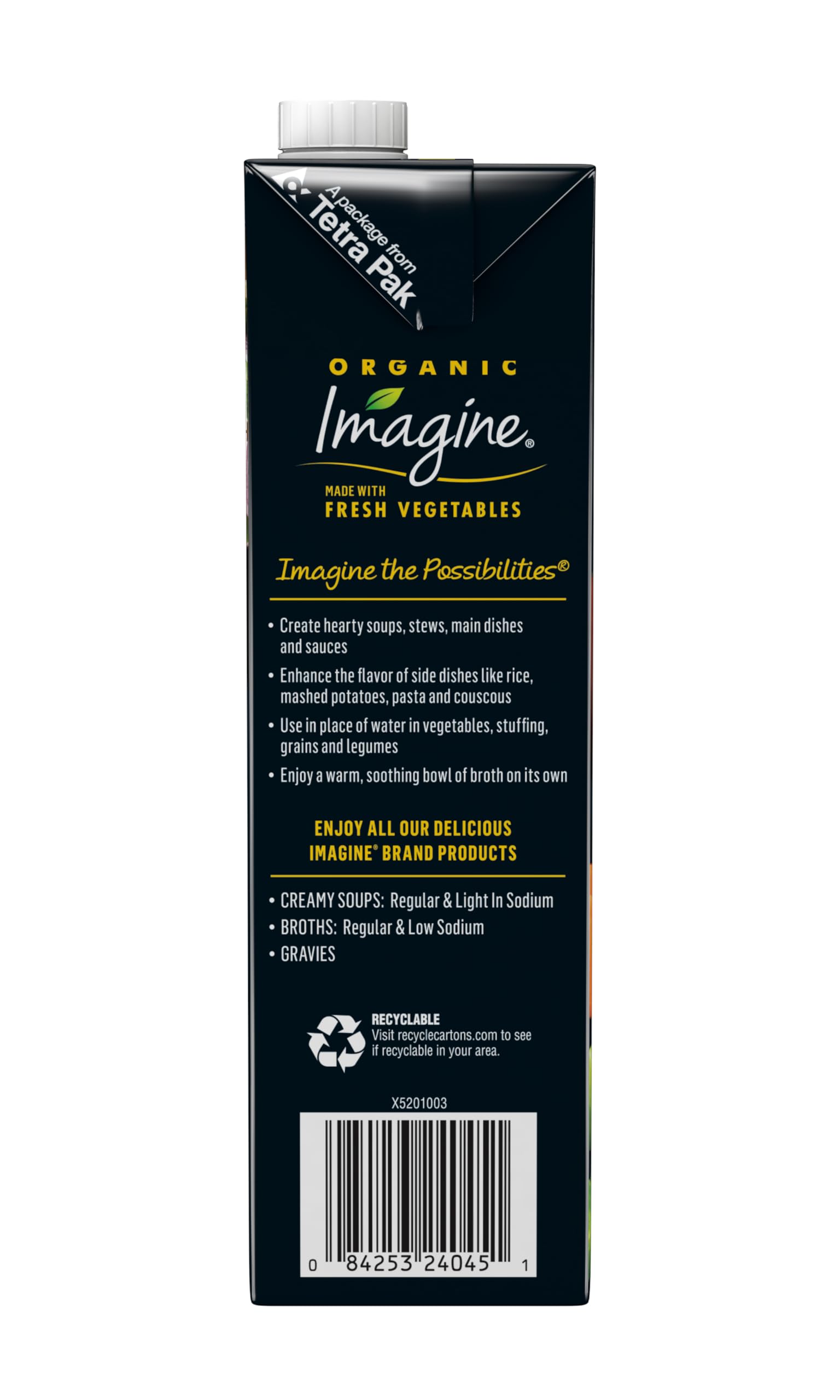 Imagine Organic No-Chicken Broth six-pack packaging displayed for pantry storage