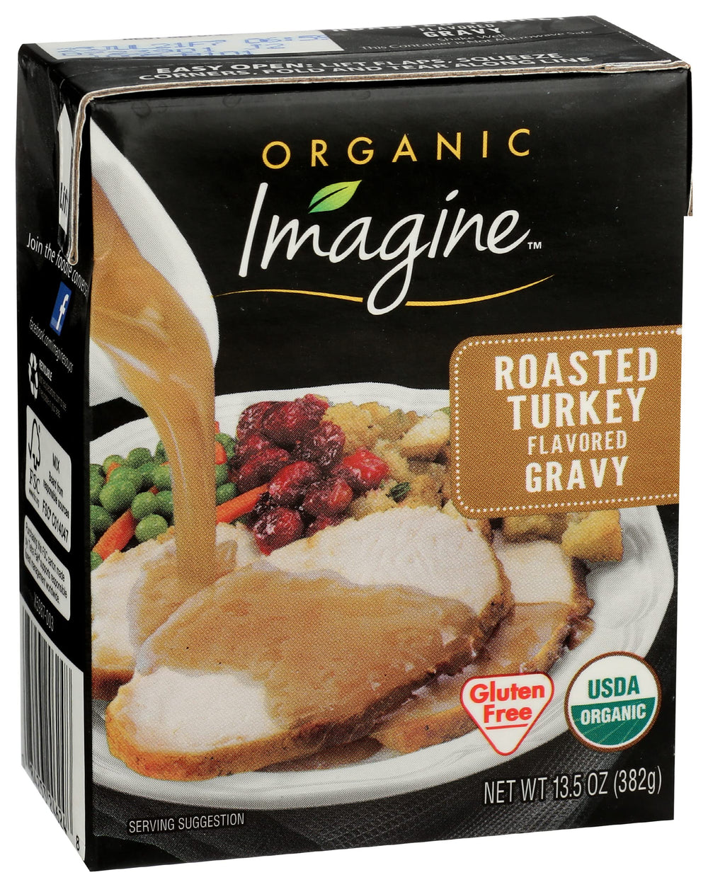 Imagine Roasted Turkey Gravy carton front displayed in a kitchen.