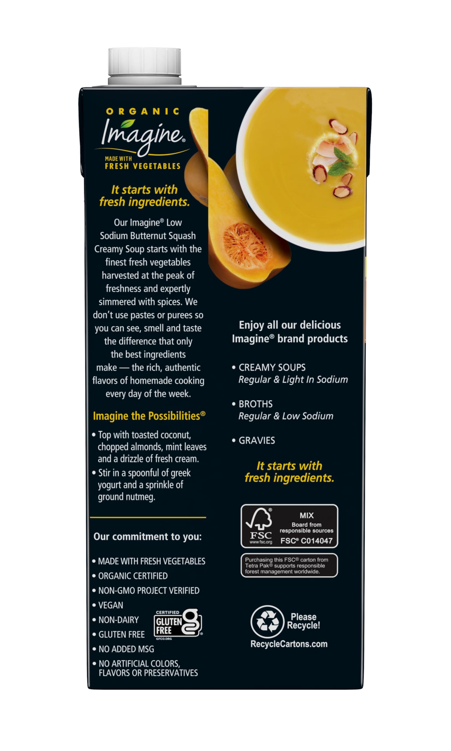 Pouring Imagine soup into a bowl to reveal smooth, comforting texture.