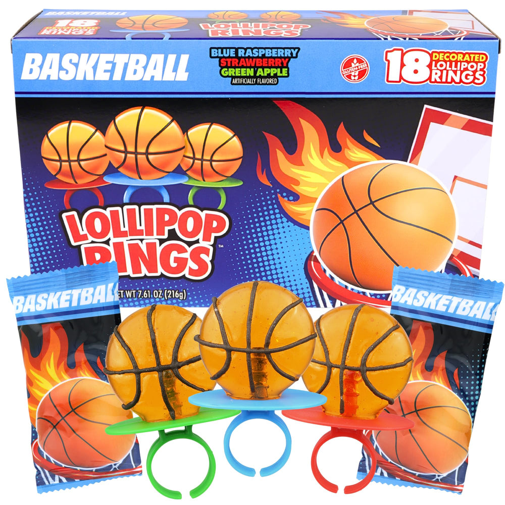 Imaginings 3 basketball lollipop ring front view for party favors and sharing.
