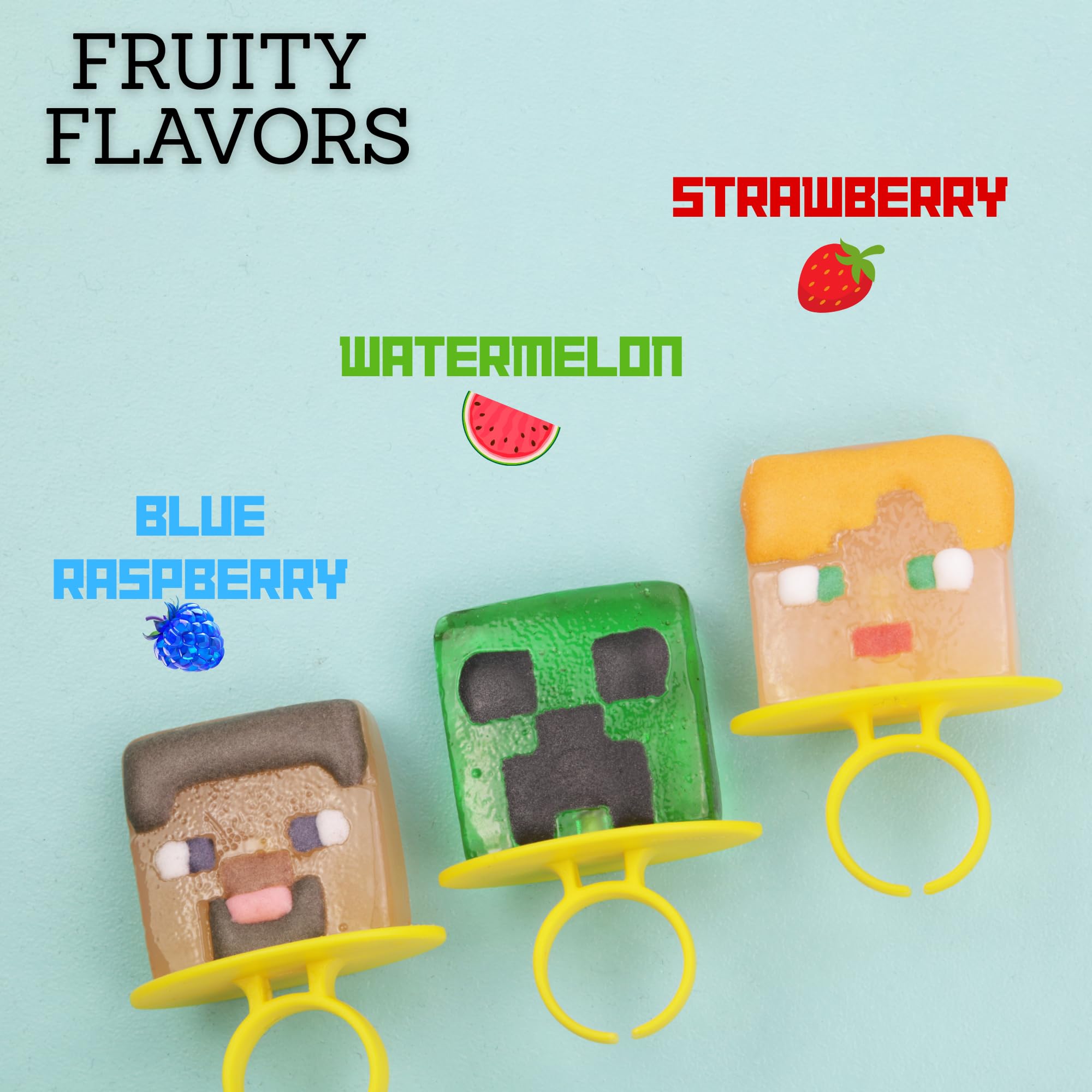 Strawberry flavor option from Imaginings 3 Minecraft lollipop rings for fruity snacking
