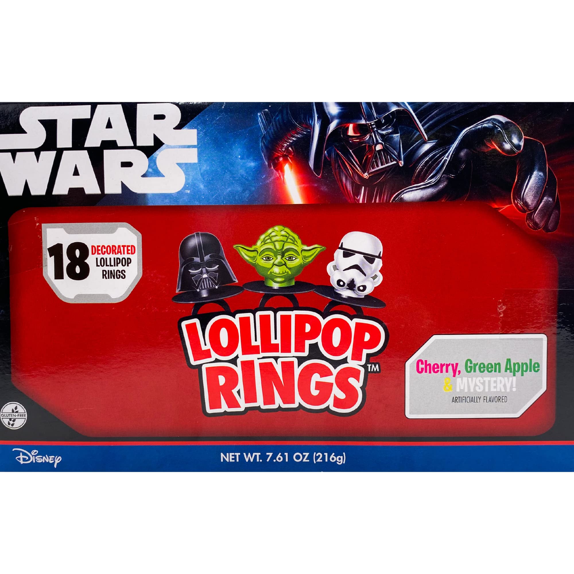 Party favor bags with Star Wars lollipop rings, colorful and collectible for kids.