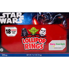 Party favor bags with Star Wars lollipop rings, colorful and collectible for kids.