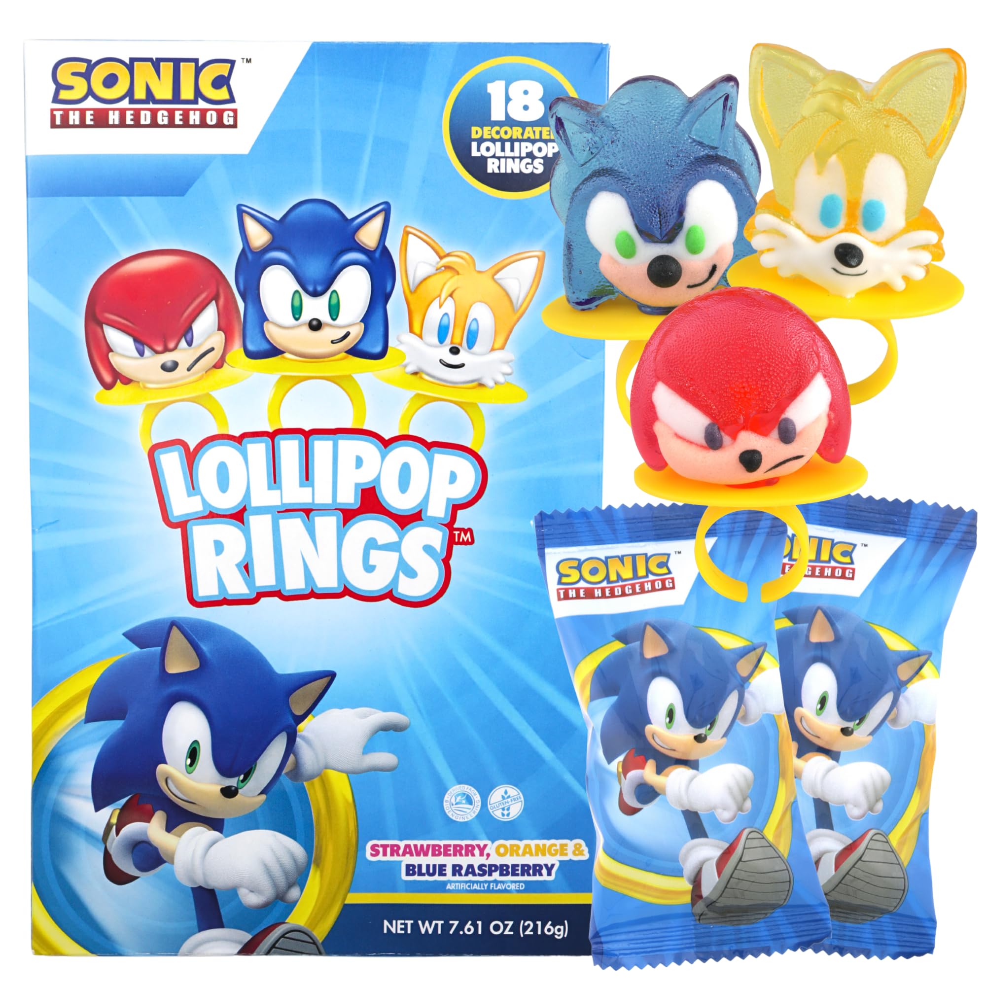 Imaginings 3 Sonic ring lollipop with Sonic image for festive party favors.