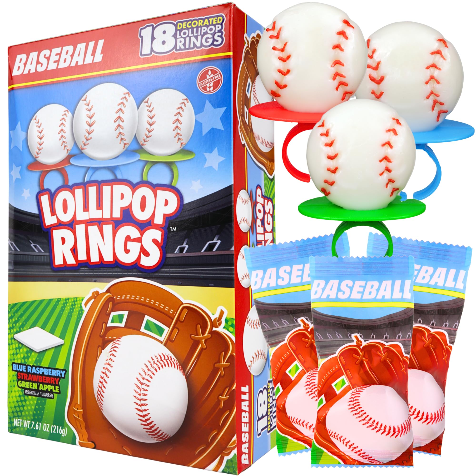 Imaginings 3 baseball lollipop ring in blue raspberry flavor for classroom exchanges