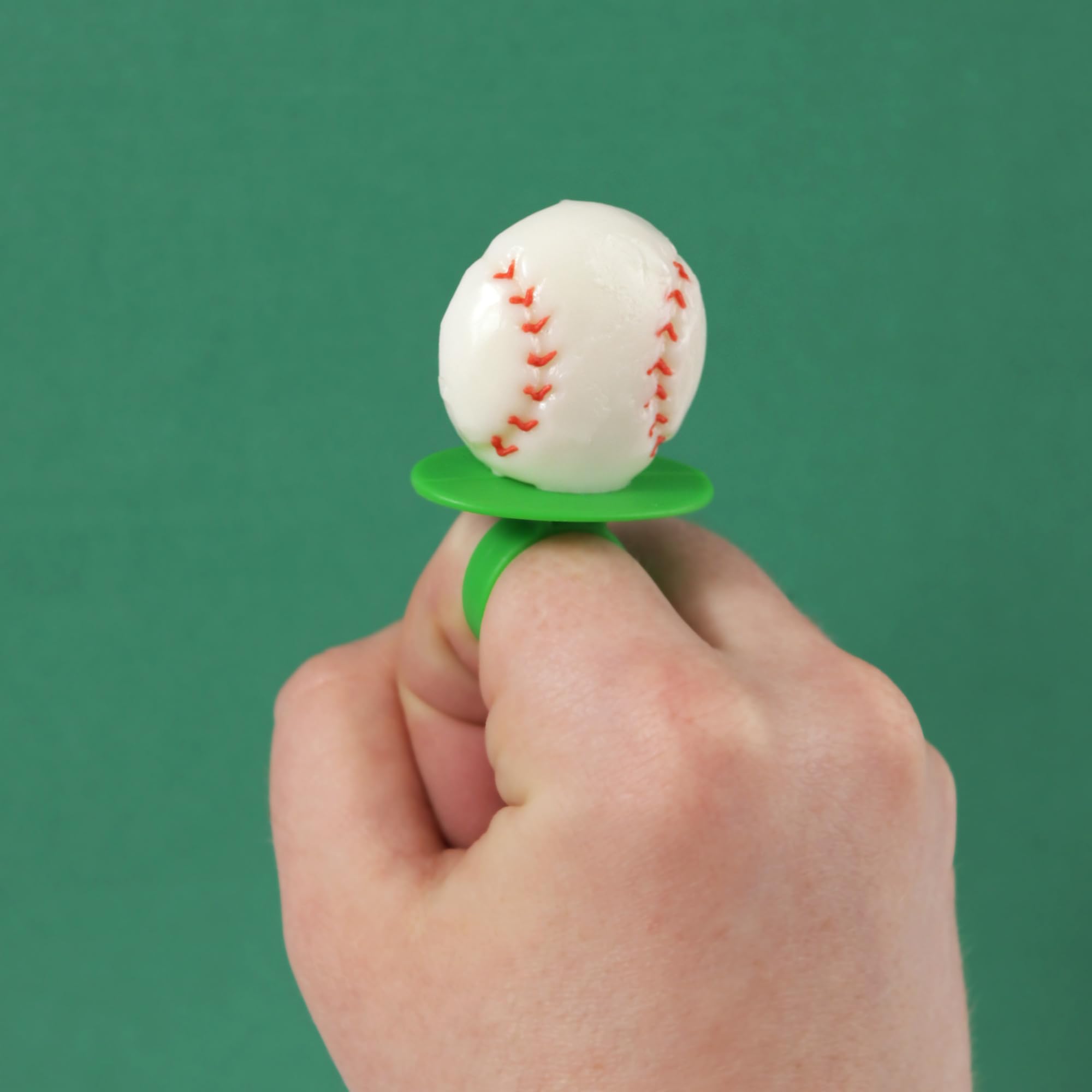 Imaginings 3 baseball lollipop ring in green apple flavor for end-of-season events