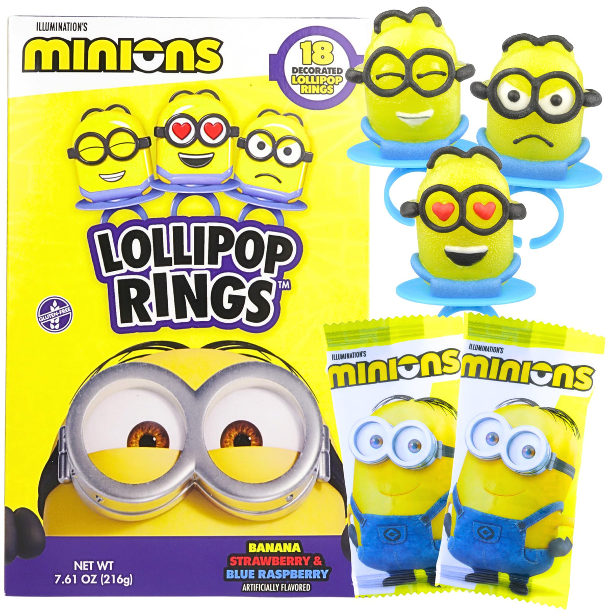 Imaginings 3 Minions lollipop ring banana flavor, a playful party favor that delights kids