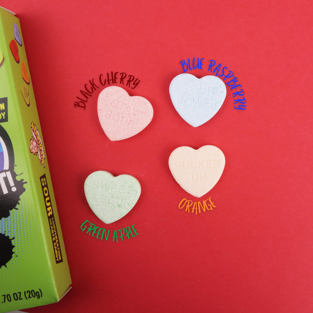 Imaginings 3 Warheads blue raspberry hearts provide electric tang for celebrations.