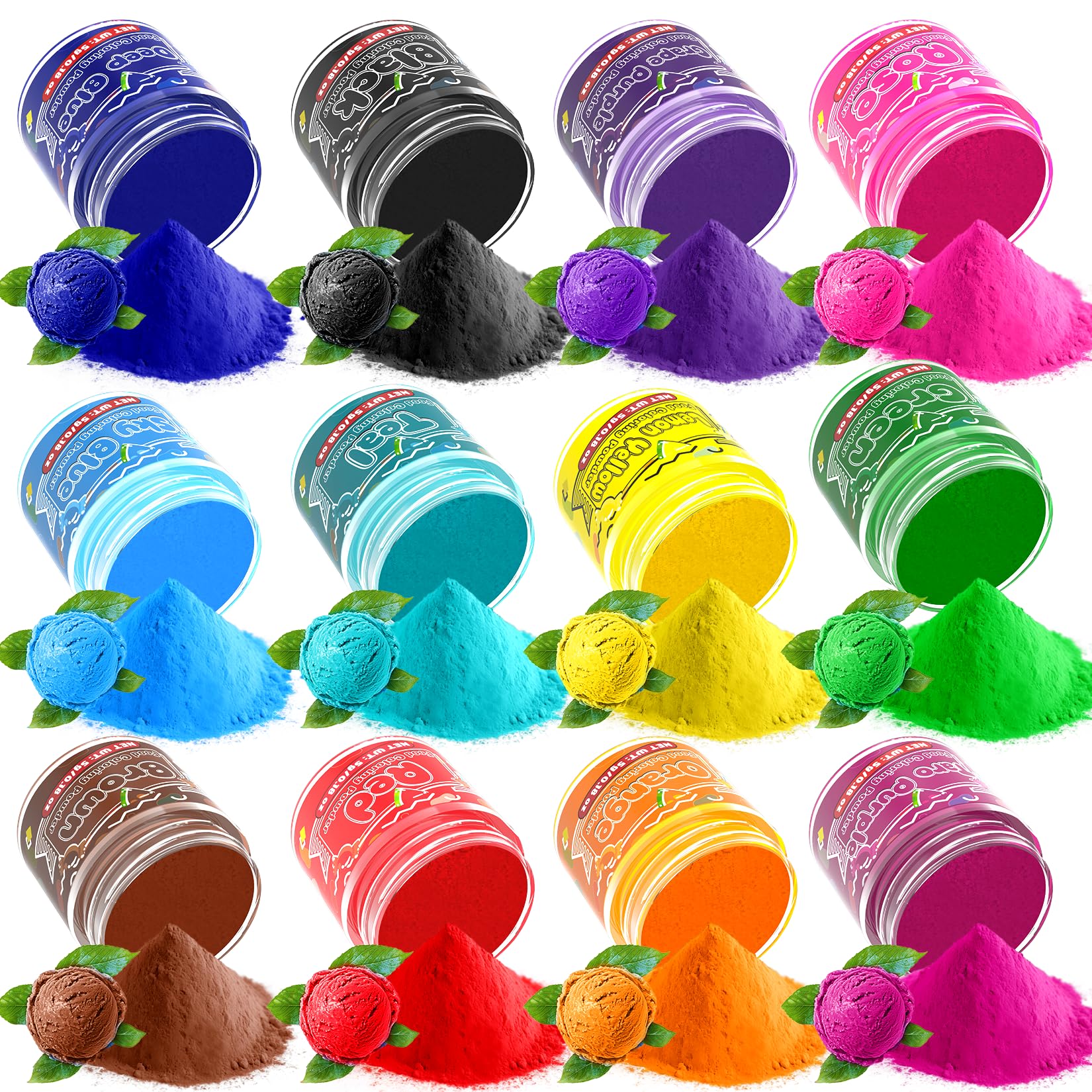IMakArt food coloring powder 12 colors in packaging for easy color control in baking.