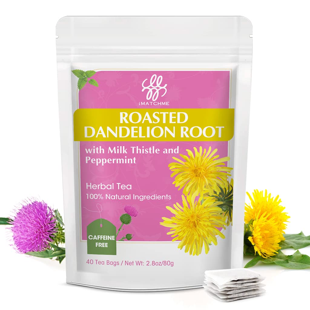 iMATCHME premium roasted dandelion tea packaging highlights premium ingredients for a caffeine-free daily ritual.