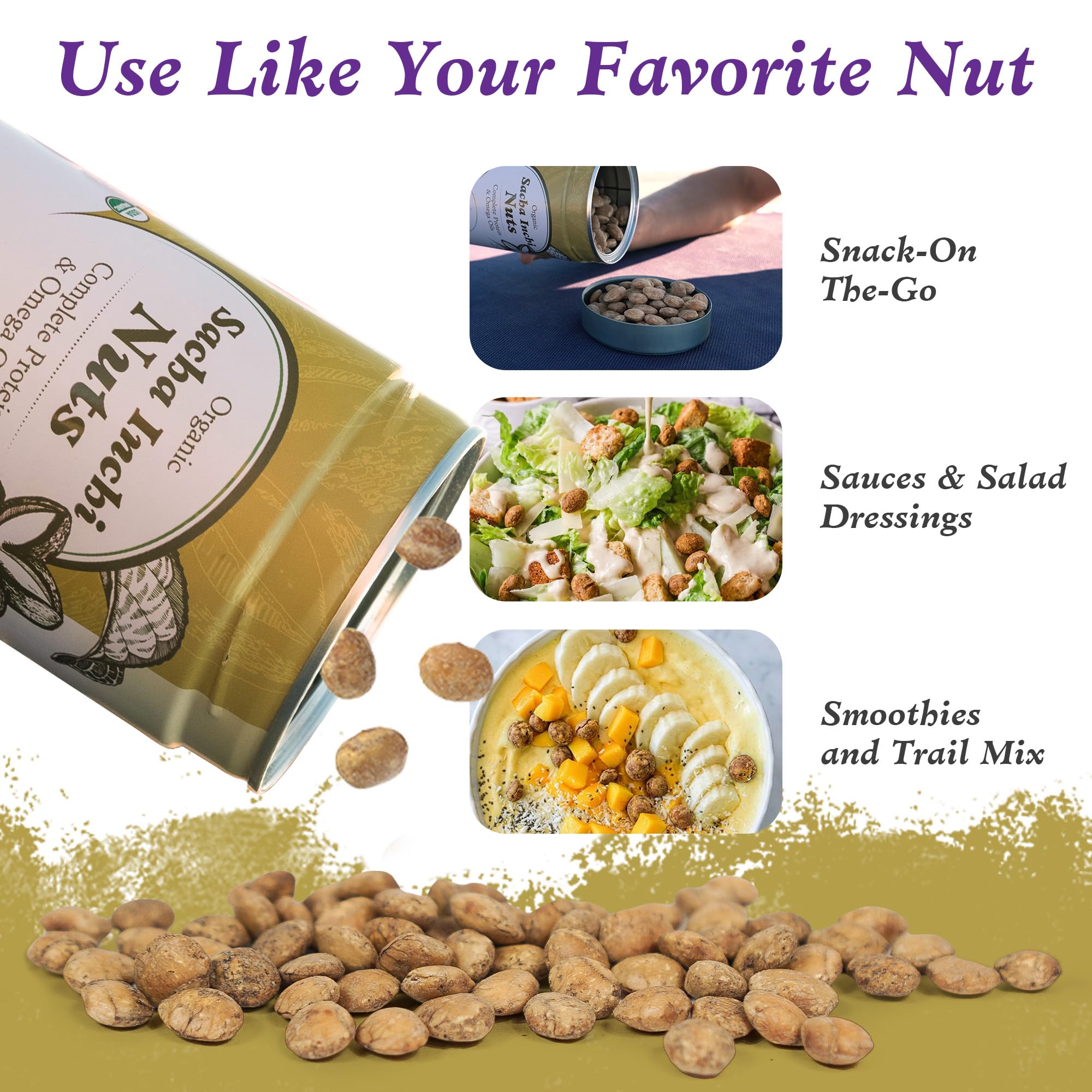 Imlak'esh Organics Sacha Inchi Nuts metal jar; sustainable, reusable packaging.