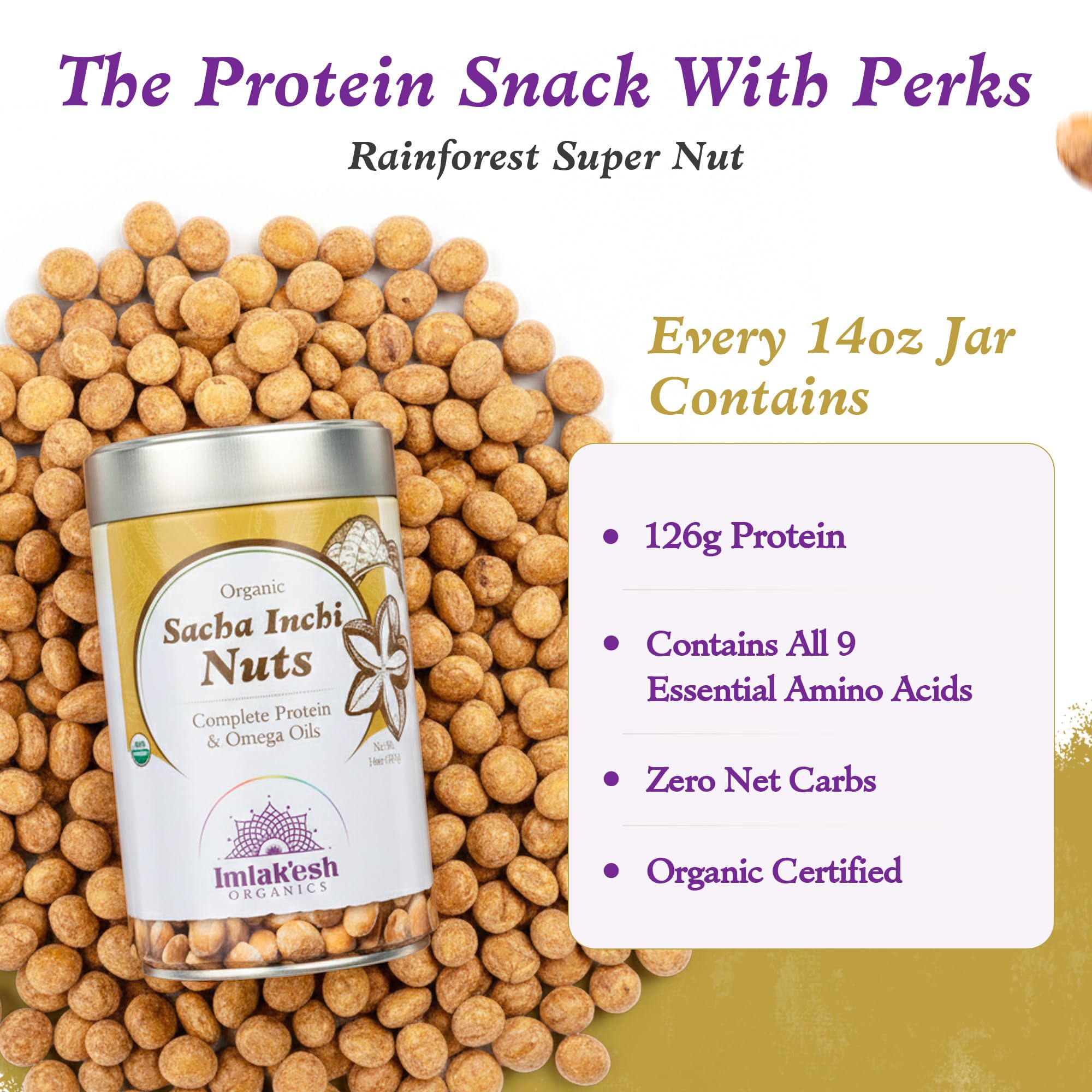 Imlak'esh Organics Sacha Inchi Nuts trail mix addition; adds crunch and protein.