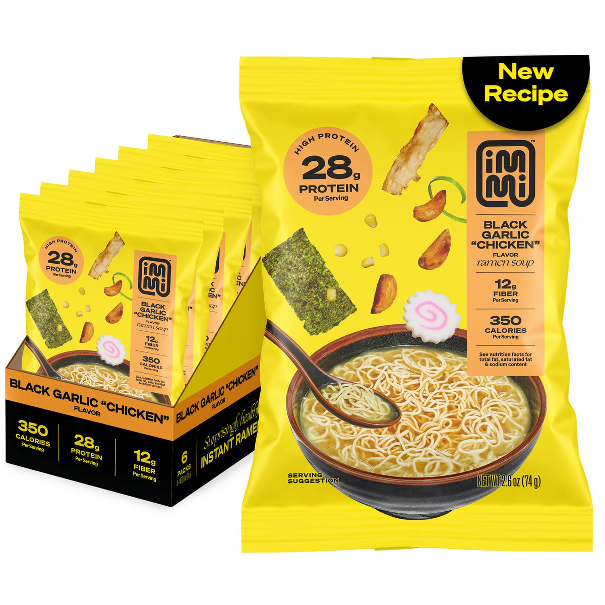 Immi Black Garlic Chicken Ramen bowl with chewy noodles and bold aroma for a satisfying meal.