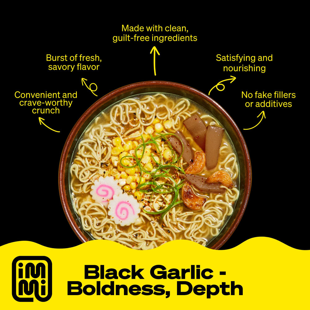 Immi Black Garlic Chicken Ramen protein portion notes 28g plant-based protein per serving.