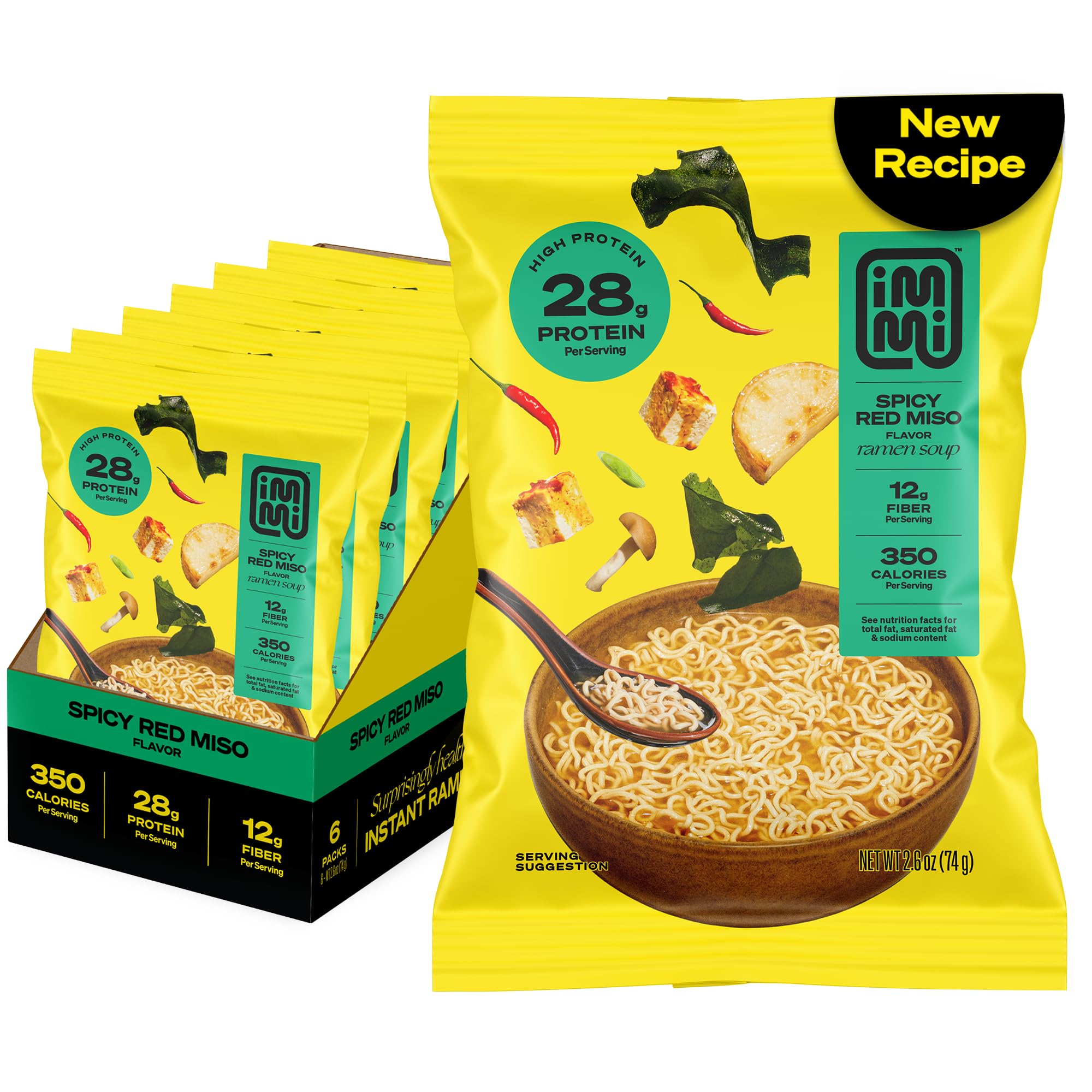 Immi Spicy Red Miso Ramen pack hero shows bold flavor and protein