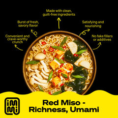 Immi Spicy Red Miso ramen nutrition panel shows protein and fiber