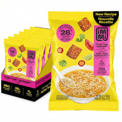 immi Tom Yum Shrimp Ramen bowl with vibrant broth and chewy noodles for a protein-packed meal.
