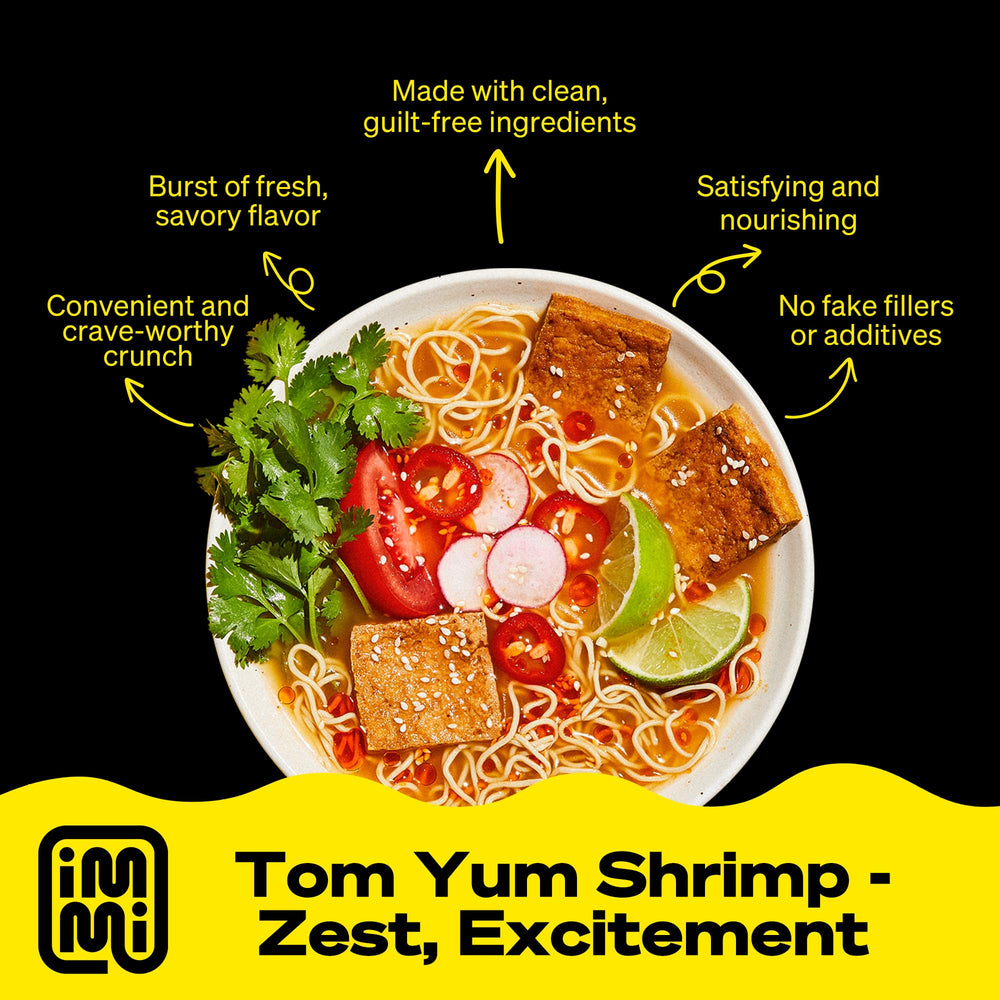 immi Tom Yum Shrimp Ramen serving idea for quick lunch.