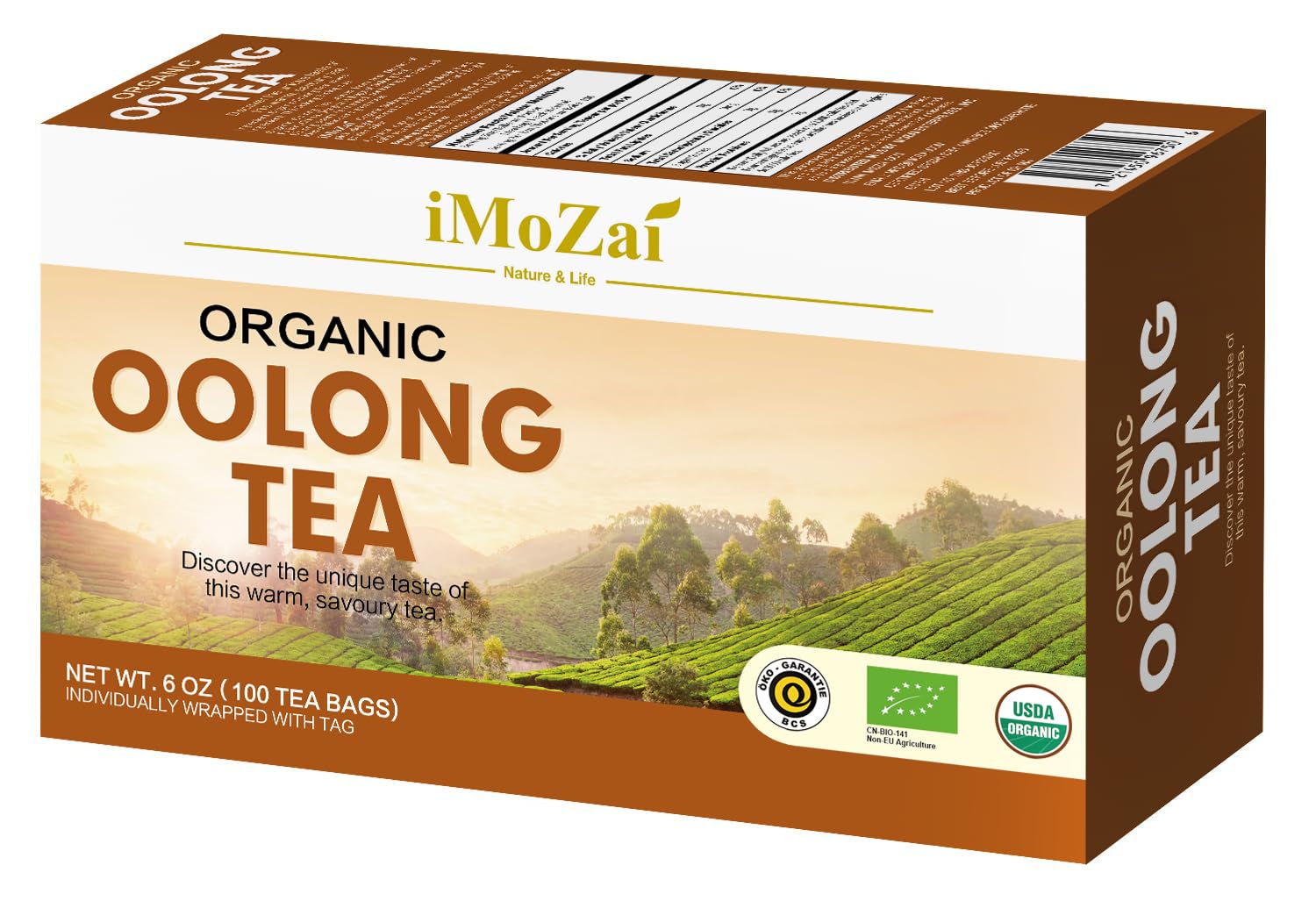 Mild, balanced flavor from Imozai Organic Oolong Tea Bags.