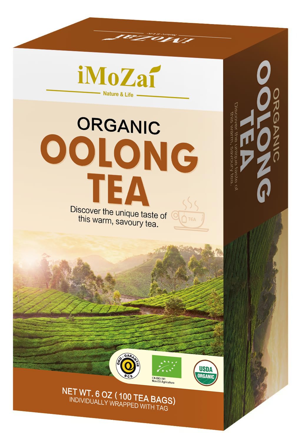 Imozai Organic Oolong Tea Bags in premium packaging preserves aroma.