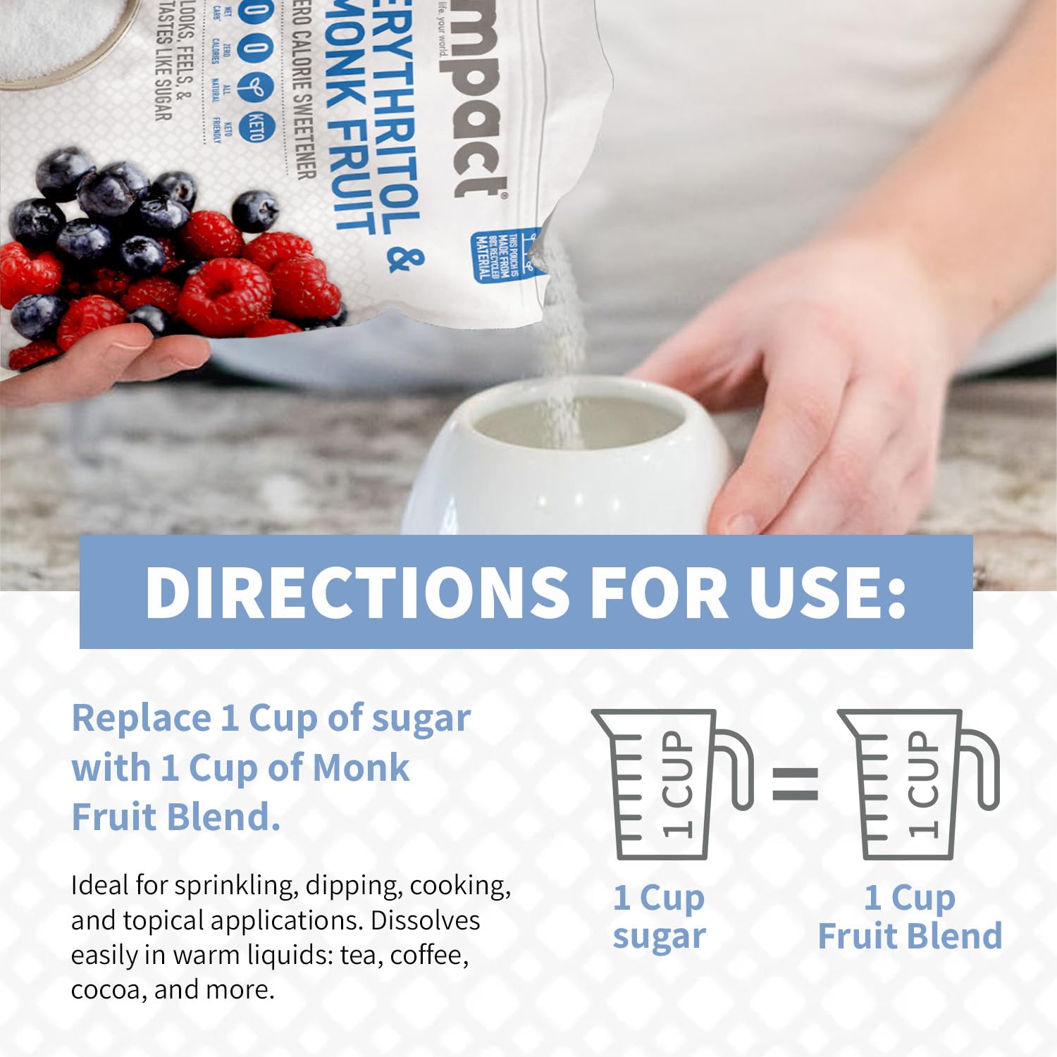 Impact White Monk Fruit & Erythritol Sweetener used in baking for desserts.
