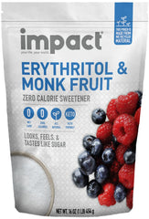 Impact White Monk Fruit & Erythritol Sweetener scoop for zero-calorie sweetness in beverages.