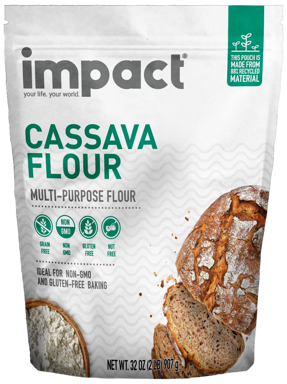 Impact Your Life cassava flour bag front for allergen-free baking