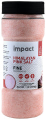 Impact Himalayan Pink Salt 1lb shaker close-up crystals for versatile seasoning.