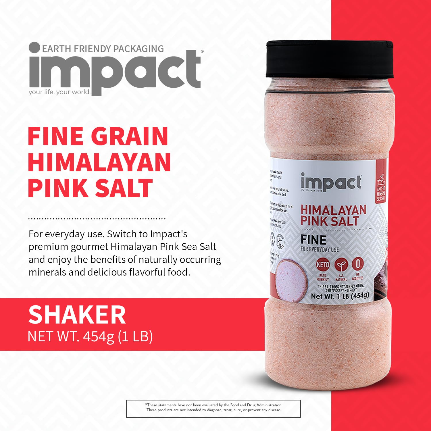 Impact Himalayan Pink Salt on the counter in kitchen scene for easy seasoning.