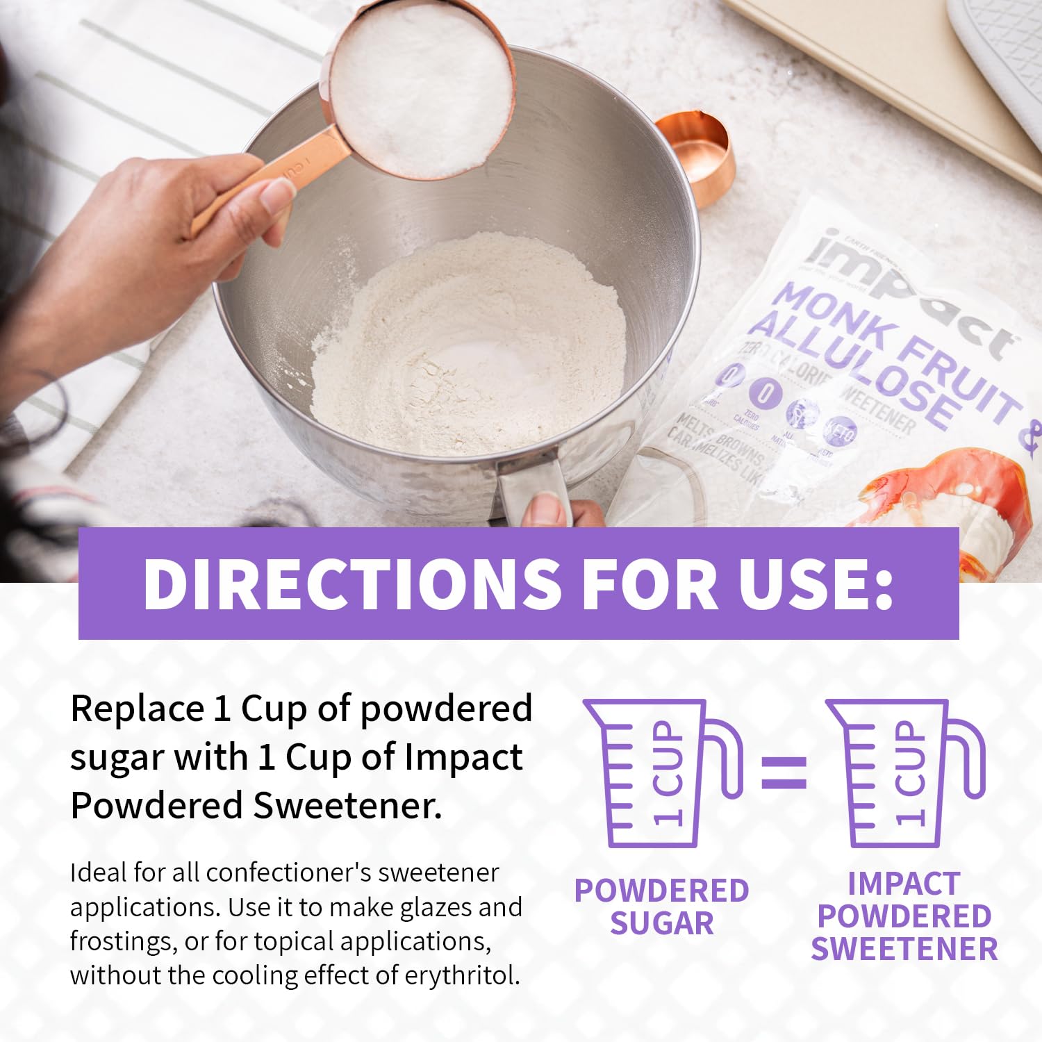 Impact Your Life monk fruit allulose powder closeup signals purity and versatile kitchen use