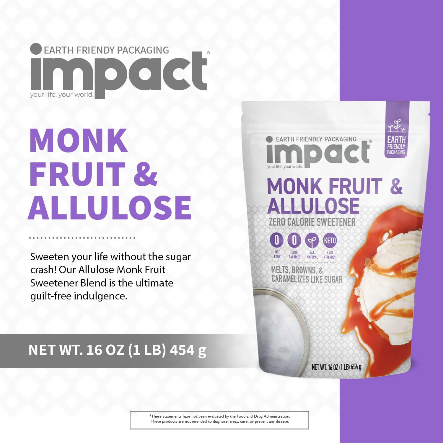 Impact Your Life monk fruit allulose sweetener crystals ideal for baking and dessert prep