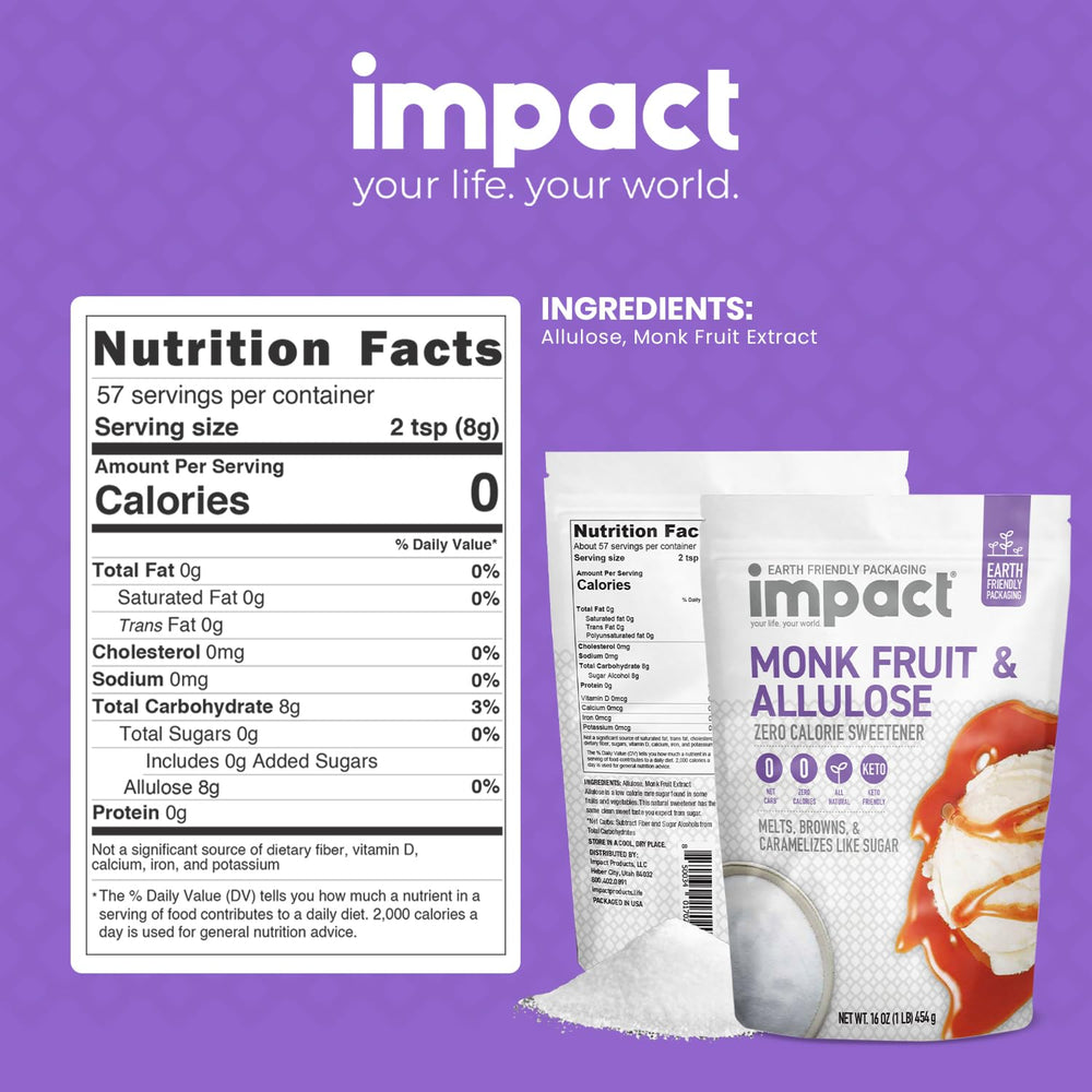Impact Your Life monk fruit allulose sweetener crystals mimic sugar texture for everyday baking
