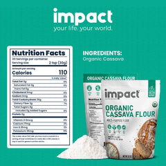 Close-up of cassava flour powder highlighting grain-free, high-fiber baking potential.