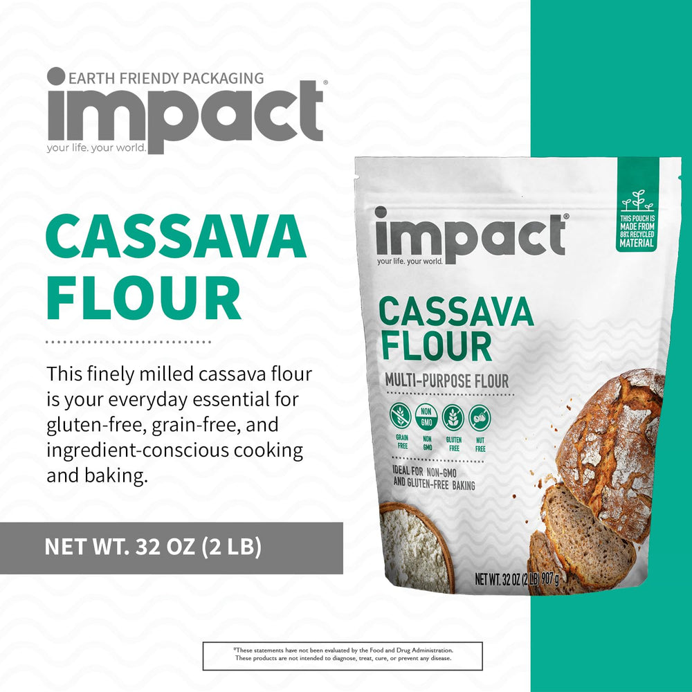 Impact Your Life flour pours into a measuring cup for batter