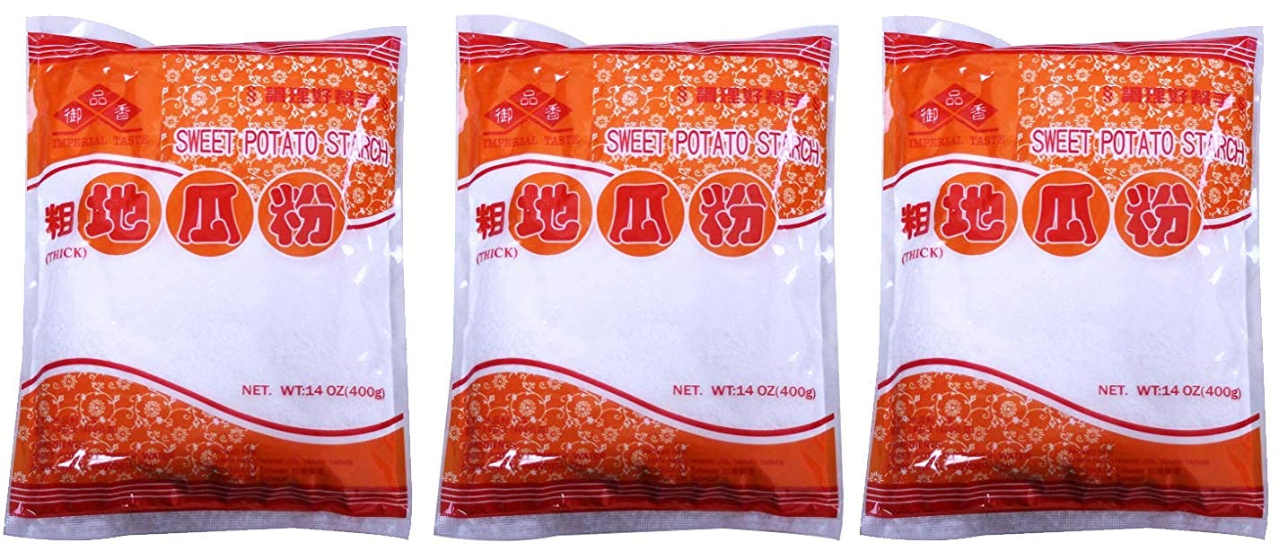 Imperial Taste coarse sweet potato starch powder 3-pack packaging for versatile thickening.